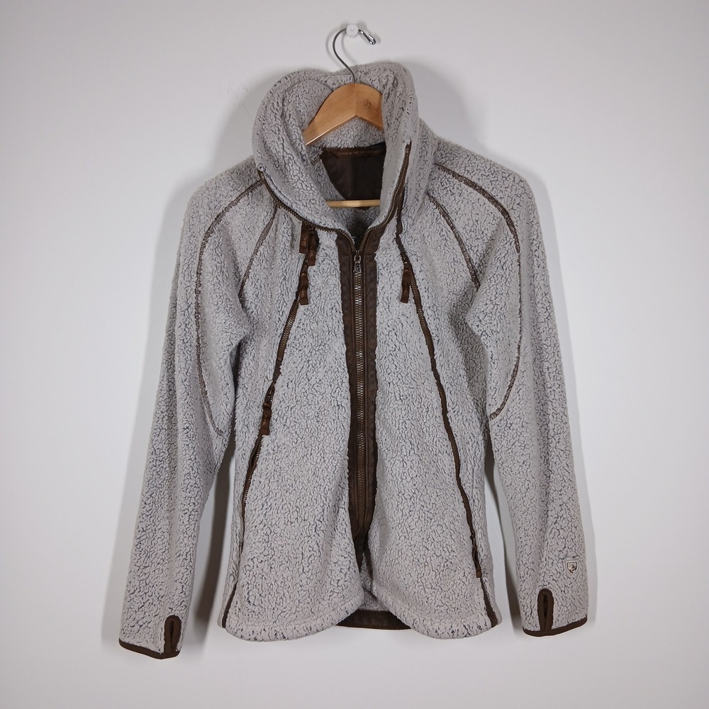 Kuhl Flight Fleece Jacket Womens S Oatmeal Brown Polyester Full Zip Thumbhole